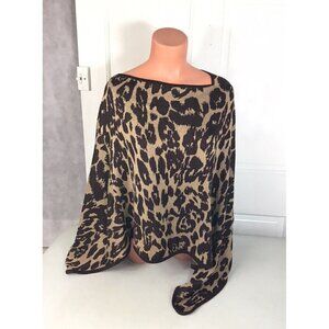 NY Collection Leopard Sweater Cape Womens Small